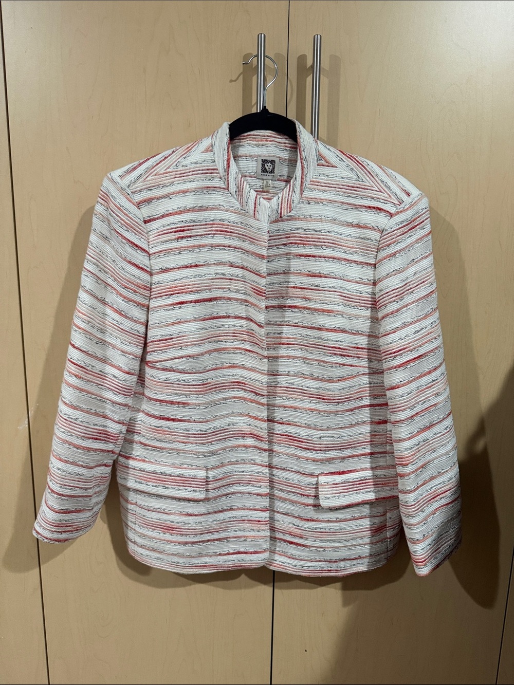 Anne Klein White Jacket with Pink & Gray Stripes